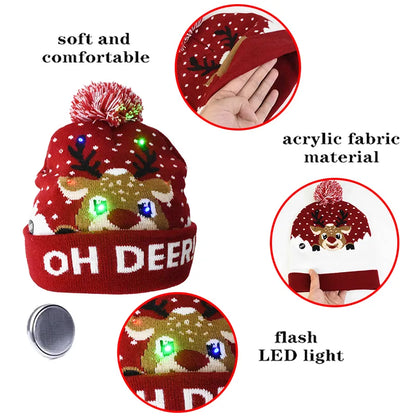 Christmas Knitted Beanie Hat With LED Light Up